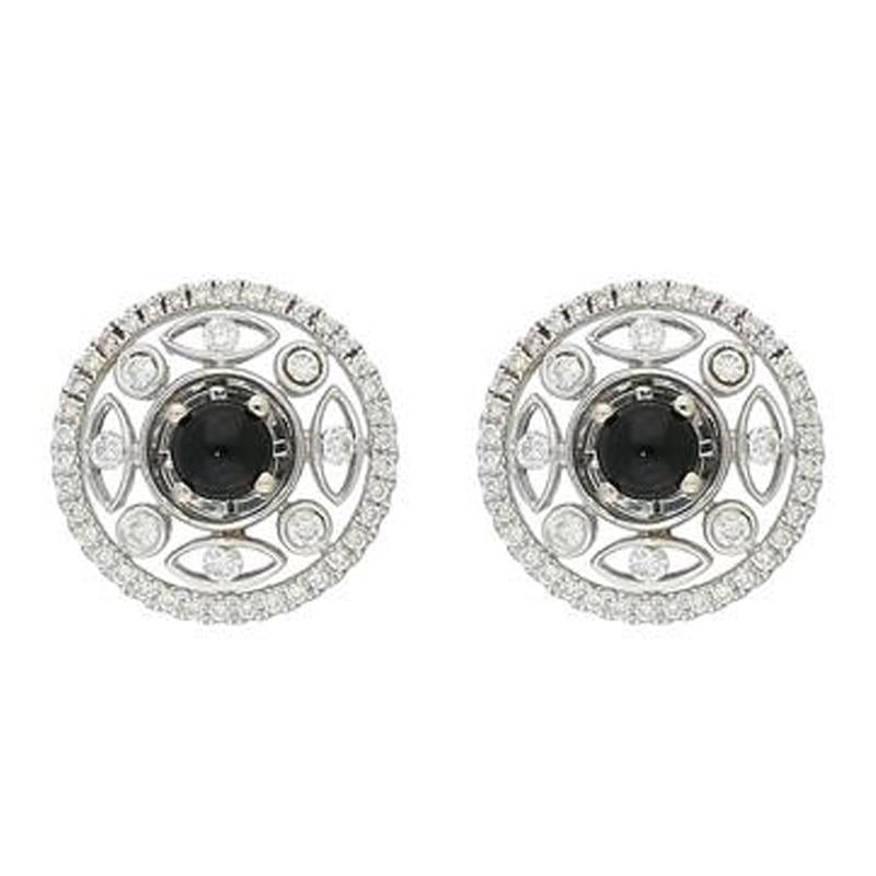 18ct White Gold Whitby Jet 0.62ct Diamond Round Art Deco Earrings