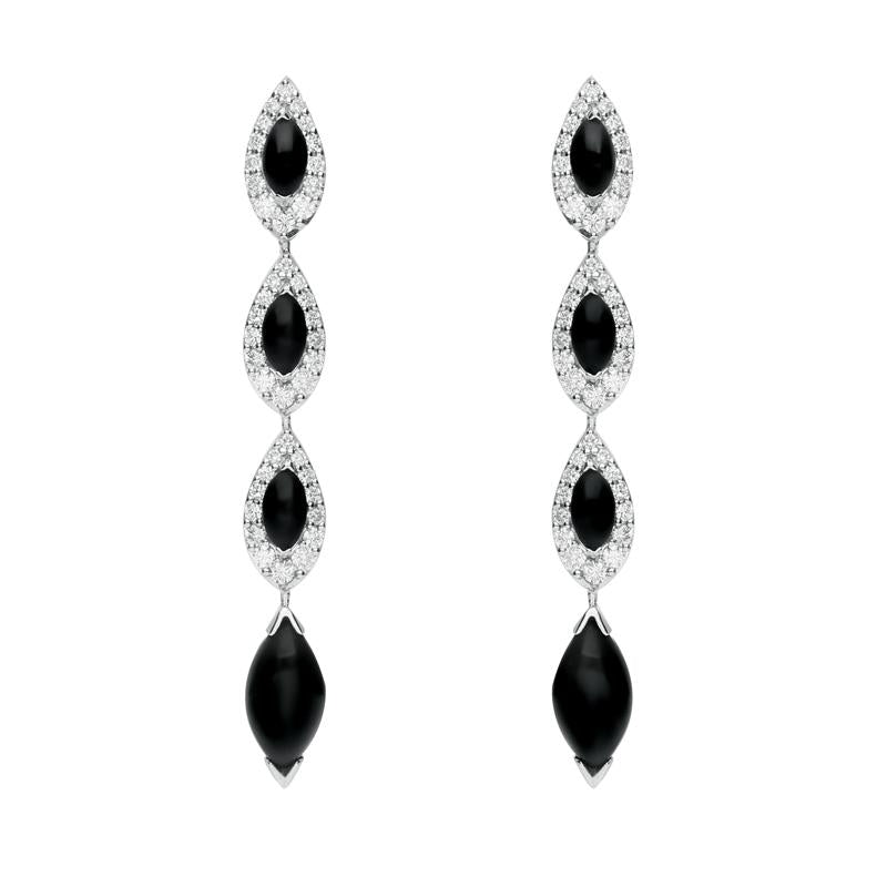 18ct White Gold Whitby Jet 0.92ct Diamond Marquise Earrings D - White Gold