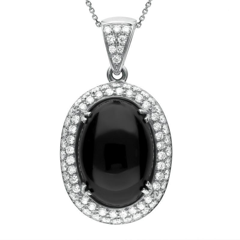 18ct White Gold Whitby Jet 1.57ct Diamond Large Oval Necklace - White Gold