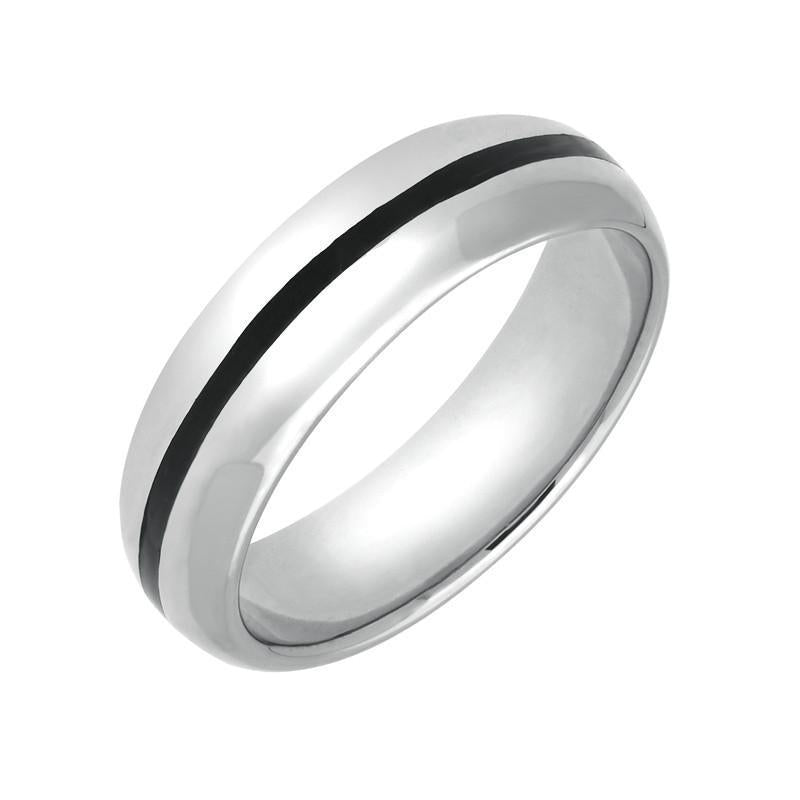 18ct White Gold Whitby Jet 1mm Stone Inlaid Wedding Band Ring - White Gold