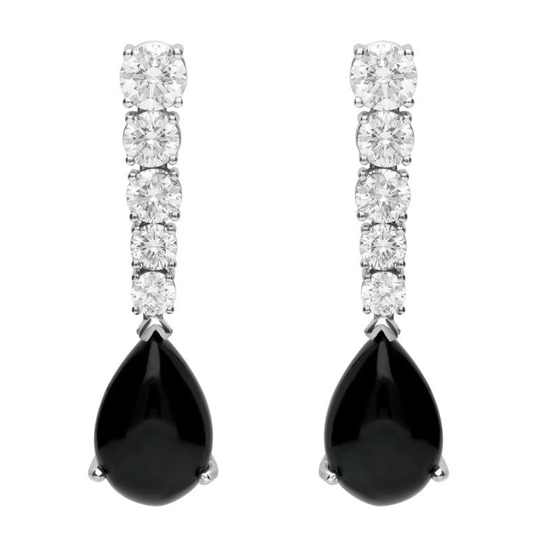 18ct White Gold Whitby Jet 2.29ct Diamond Tear Drop Earrings - White Gold