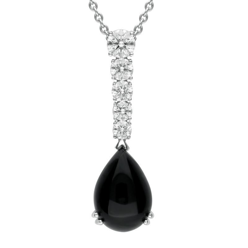 18ct White Gold Whitby Jet 1.25ct Diamond Pear Necklace - White Gold