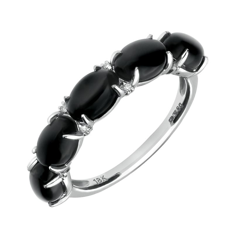 18ct White Gold Whitby Jet Diamond 5 Stone Oval Half Eternity Ring R762 - M