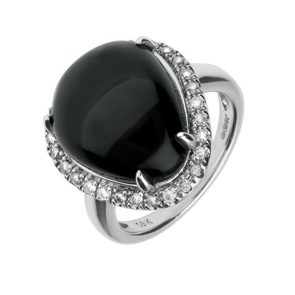 18ct White Gold Whitby Jet Diamond Large Curved Triangle Ring - K1/2