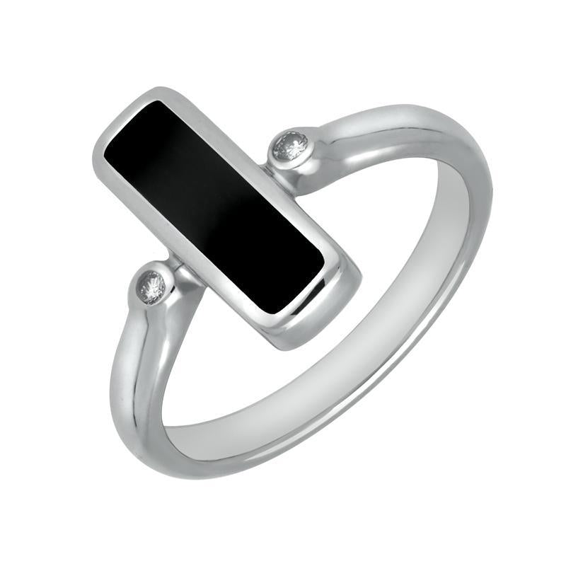18ct White Gold Whitby Jet Diamond Oblong Ring - Option1 Value White Gold