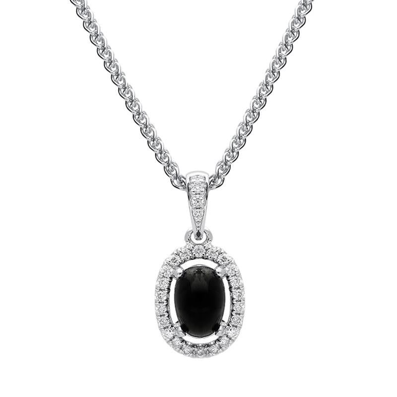 18ct White Gold Whitby Jet Diamond Oval Cluster Necklace