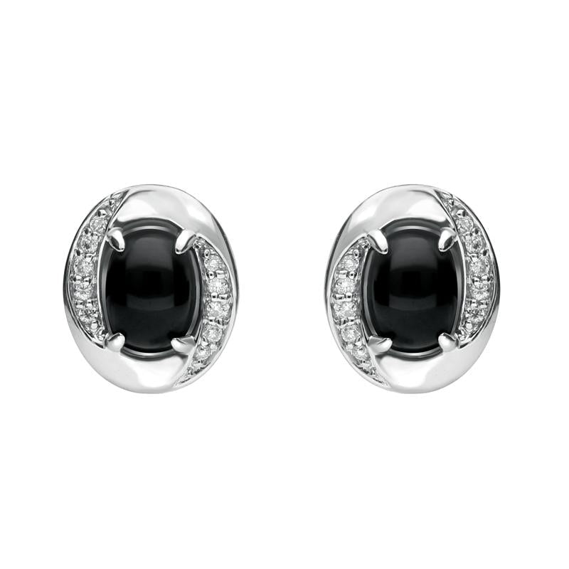 18ct White Gold Whitby Jet 0.11ct Diamond Oval Earrings D - White Gold