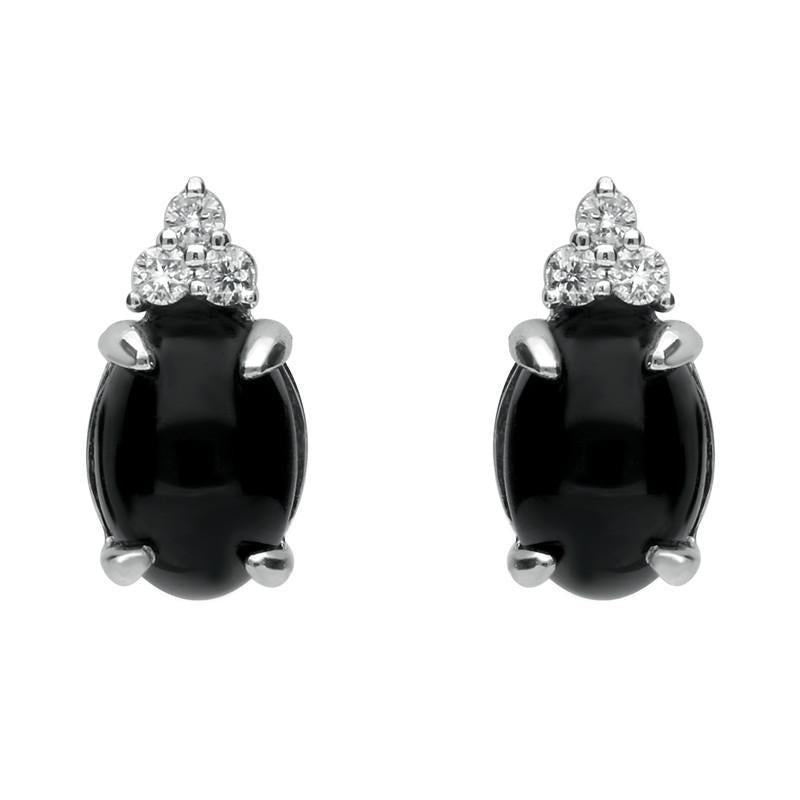 18ct White Gold Whitby Jet Diamond Oval Stud Earrings - White Gold