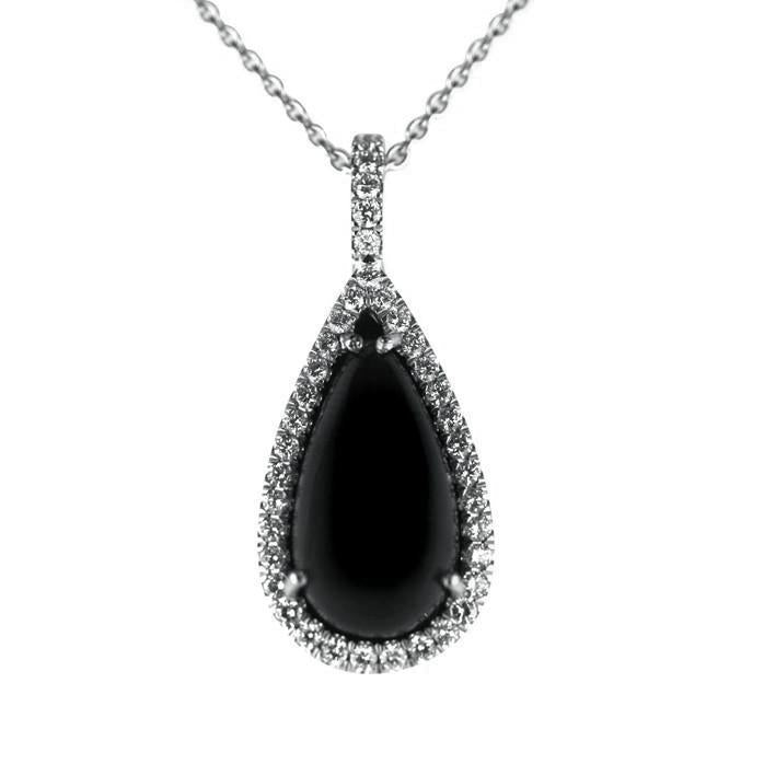 18ct White Gold Diamond and Whitby Jet Pear Necklace - White Gold