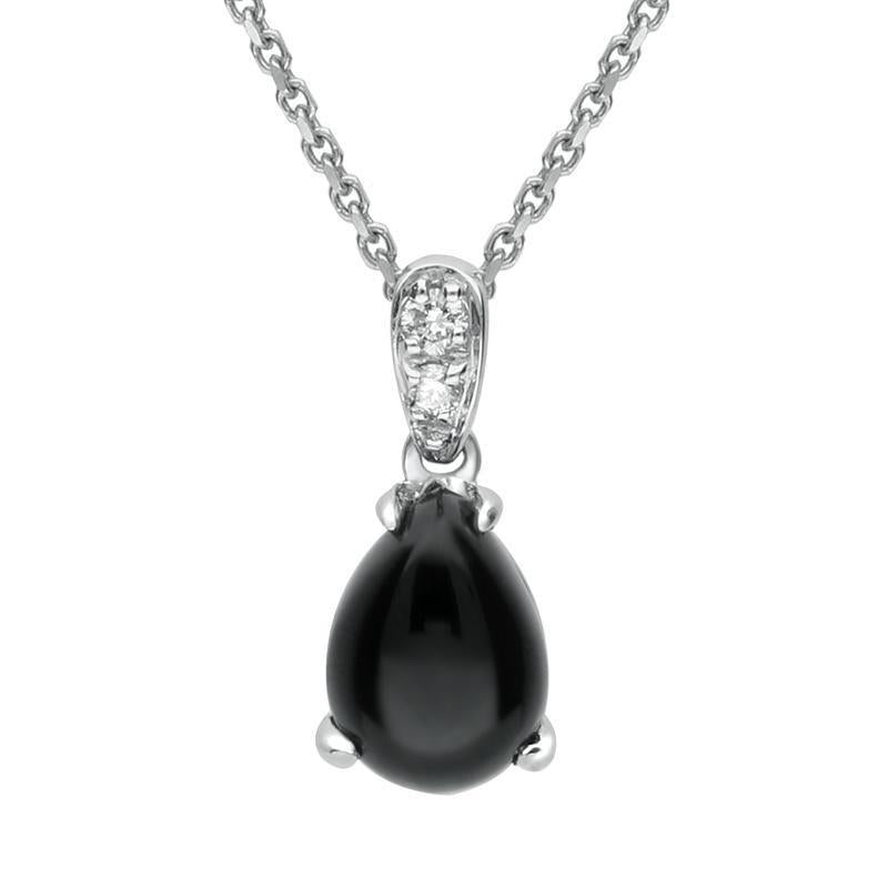 18ct White Gold Whitby Jet Diamond Pear Necklace - White Gold