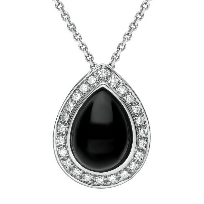 18ct White Gold Whitby Jet 0.21ct Diamond Pear Pave Necklace - White Gold
