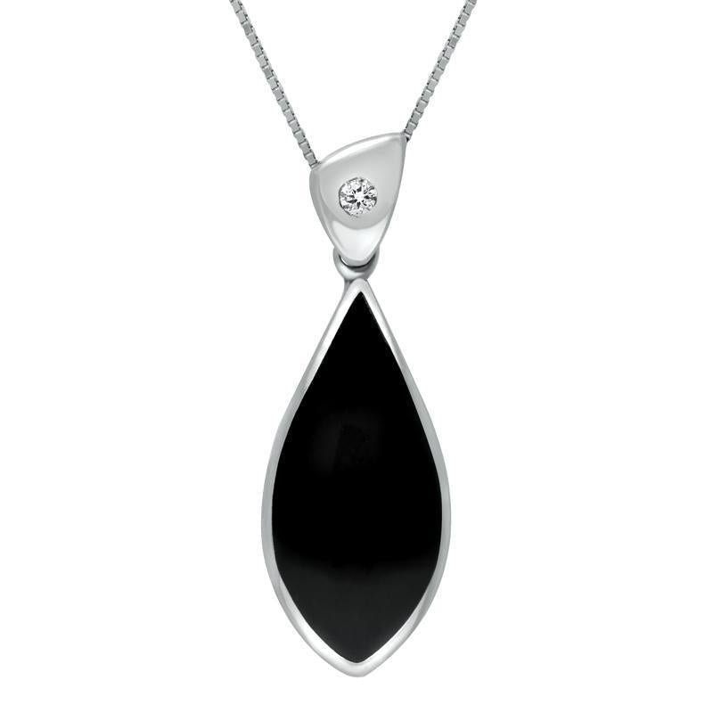 18ct White Gold Whitby Jet Diamond Pointed Pear Drop Necklace - White Gold