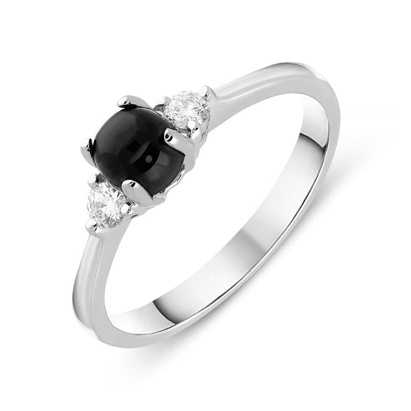 18ct White Gold Whitby Jet Diamond Round Claw Set Ring - Option1 Value White Gold