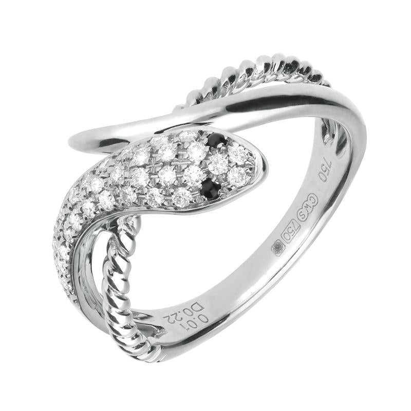 18ct White Gold Whitby Jet Diamond Twist Snake Ring - White Gold