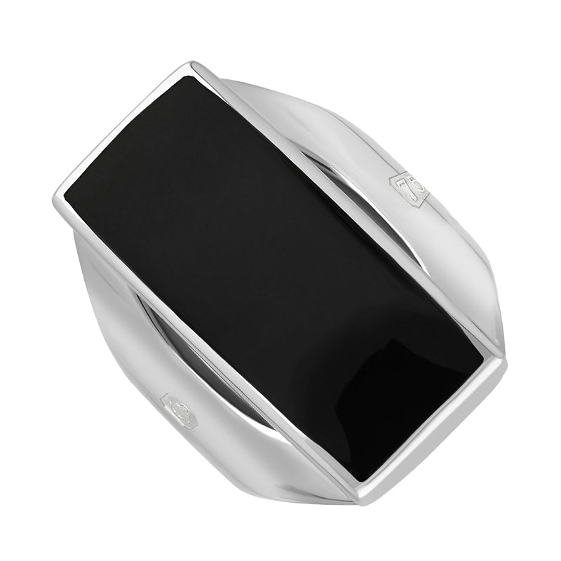 18ct White Gold Whitby Jet King's Coronation Hallmark Medium Oblong Ring - Y
