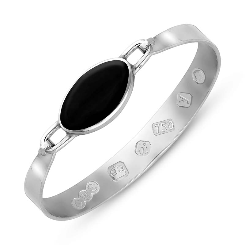 18ct White Gold Whitby Jet King's Coronation Hallmark Wide Oval Bangle