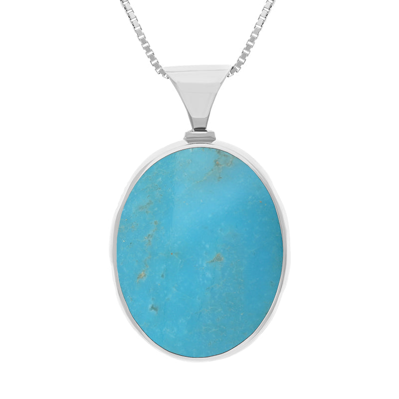 18ct White Gold Whitby Jet Turquoise King's Coronation Hallmark Double Sided Oval Necklace