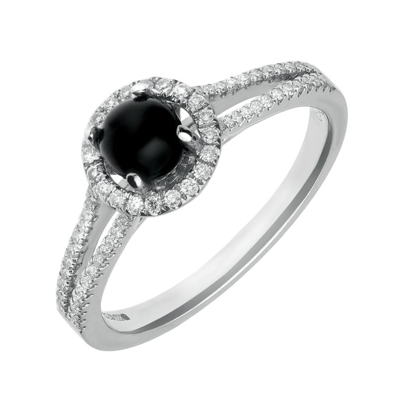 18ct White Gold Whitby Jet and 0.26ct Diamond Round Split Shank Ring