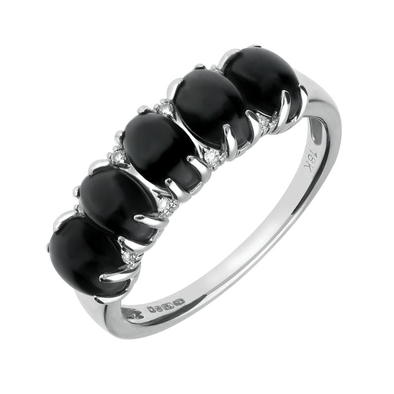 18ct White Gold Whitby Jet and Diamond Five Stone Half Eternity Ring - Q