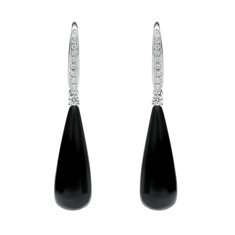 18ct White Gold Whitby Jet and Diamond Drop Earrings - White Gold