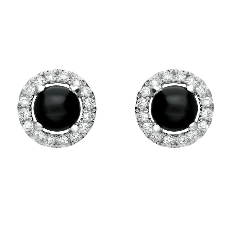 18ct White Gold Whitby Jet and Diamond Round Stud Earrings - White Gold