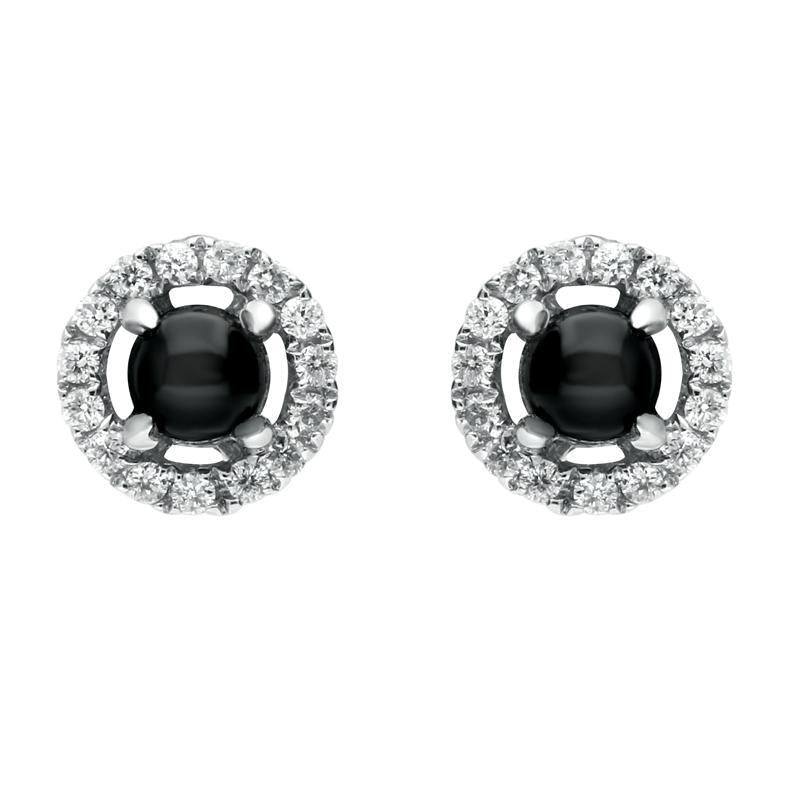 18ct White Gold Whitby Jet Diamond Round Stud Earrings - White Gold