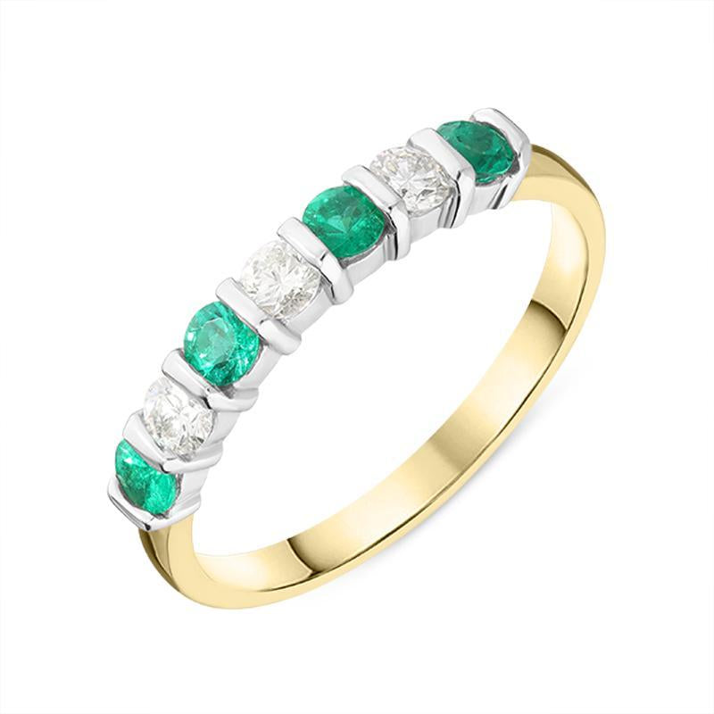 18ct Yellow Gold 0.32ct Emerald Diamond Bar Set Ring