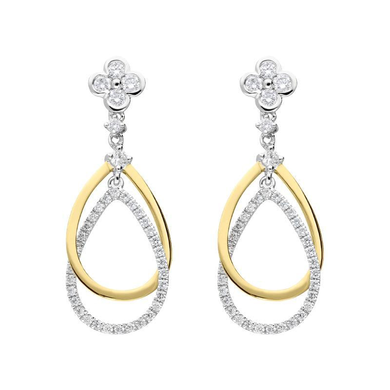 18ct Yellow Gold 0.35ct Diamond Flower Top Pear Drop Earrings