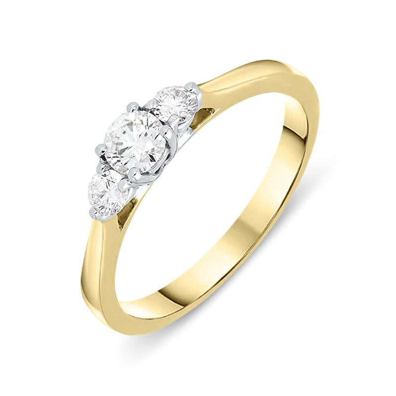 18ct Yellow Gold 0.36ct Diamond Brilliant Cut Trilogy Ring - K