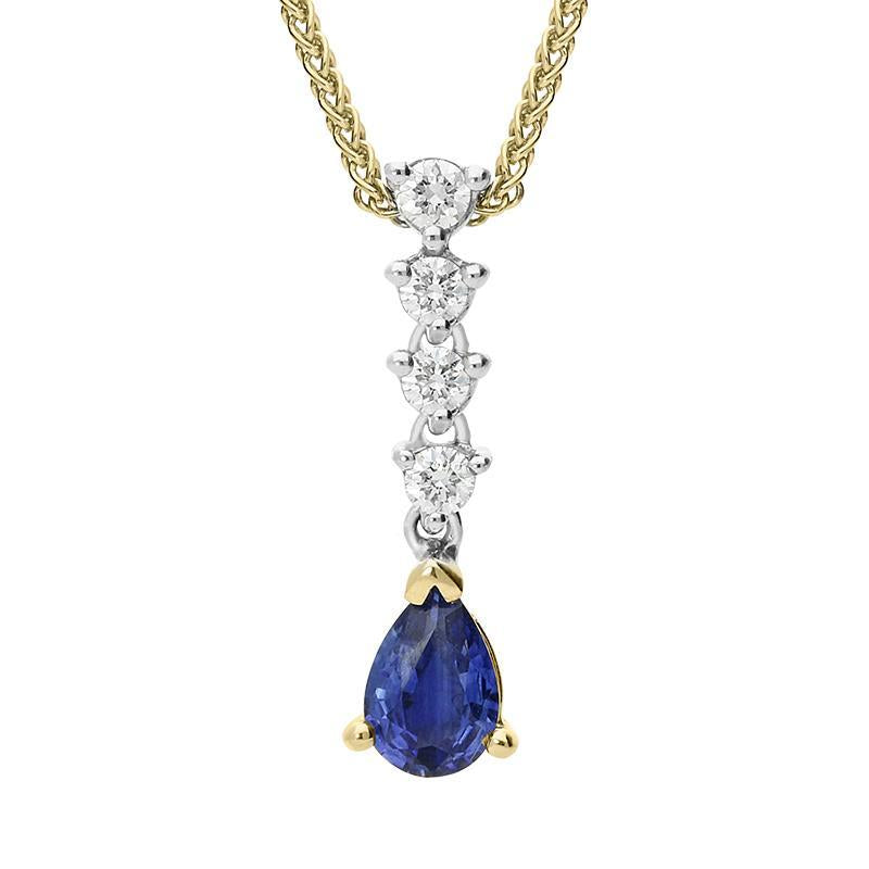 18ct Yellow Gold 0.43ct Sapphire Diamond Pear Necklace - Yellow Gold