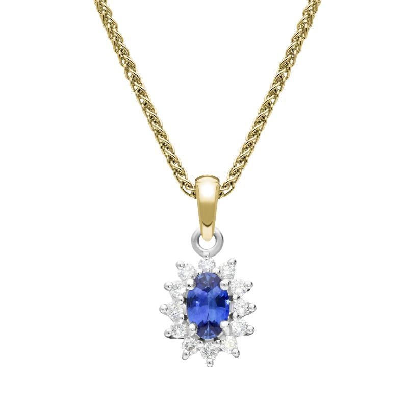 18ct Yellow Gold 0.43ct Sapphire Diamond Oval Cluster Necklace
