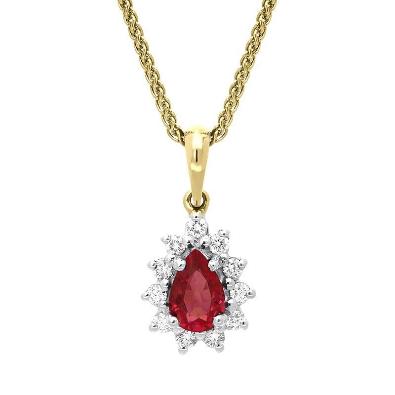 18ct Yellow Gold 0.56ct Ruby Diamond Pear Cluster Necklace - Option1 Value Yellow Gold