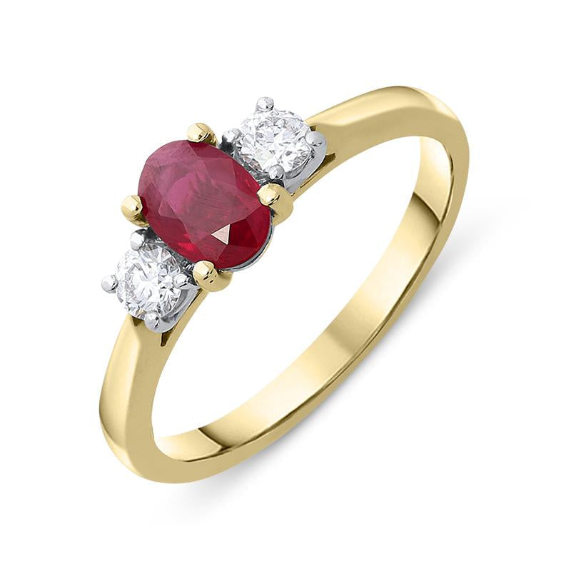18ct Yellow Gold 0.65ct Ruby Diamond Trilogy Ring - Option1 Value Yellow Gold