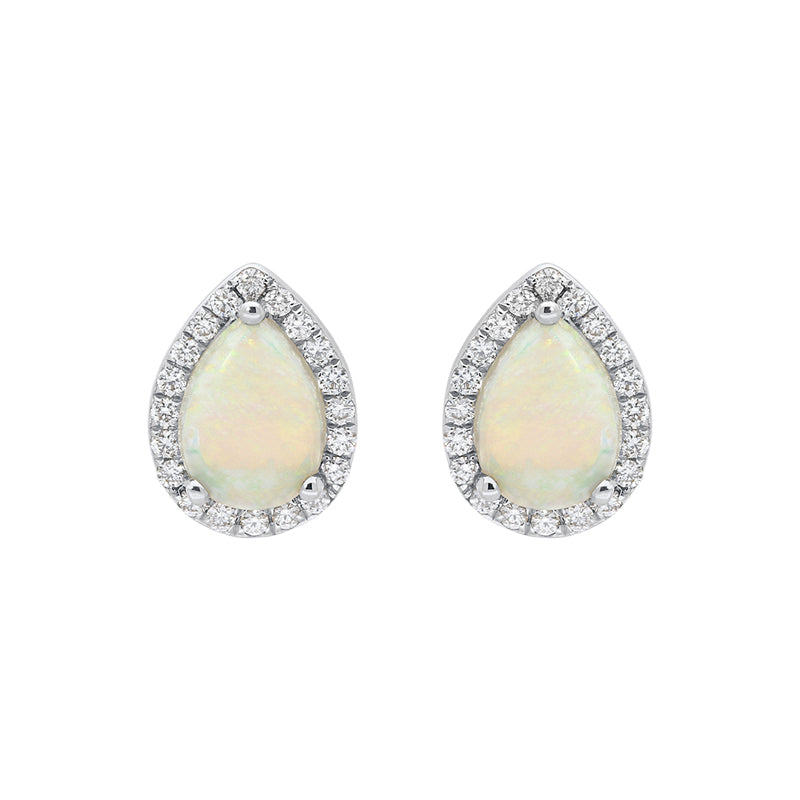 18ct White Gold 0.75ct Opal Diamond Pear Stud Earrings