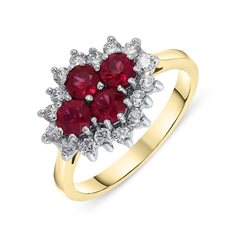 18ct Yellow Gold 0.85ct Ruby Diamond Cluster Ring - M