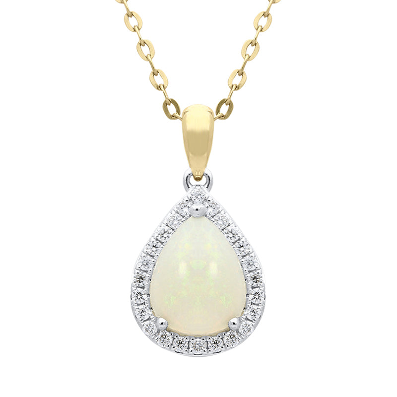 18ct Yellow Gold 0.88ct Opal Diamond Pear Cluster Necklace - Yellow Gold