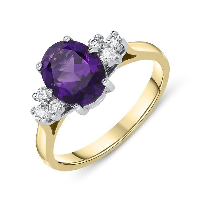 18ct Yellow Gold 1.54ct Amethyst Diamond Oval Cut Ring - Yellow Gold