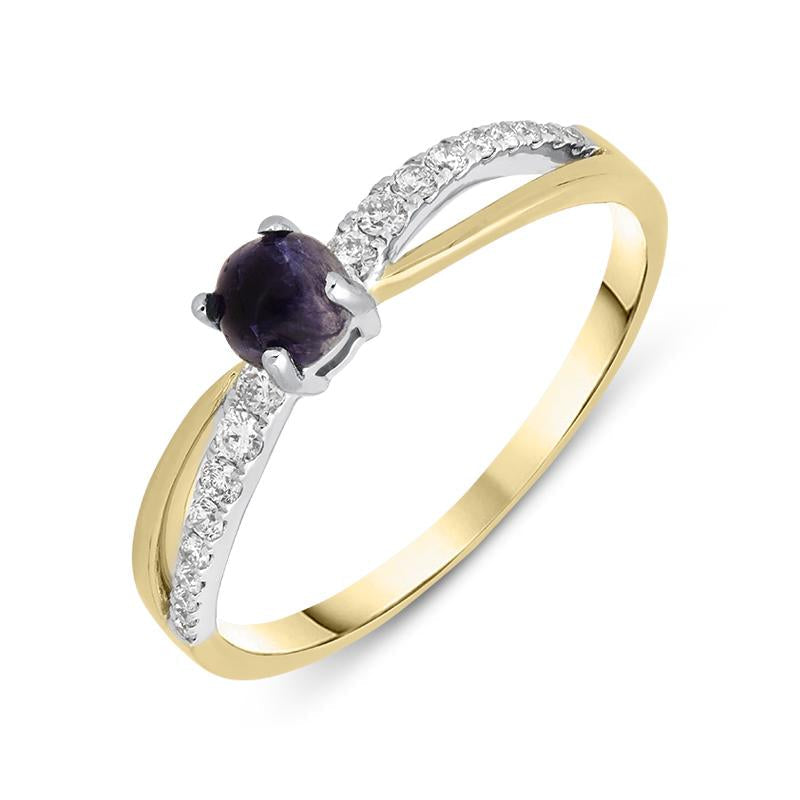 18ct Yellow Gold Blue John 0.16ct Diamond Split Shoulder Ring