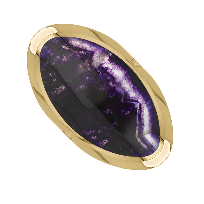 18ct Yellow Gold Blue John King's Coronation Hallmark Large Oval Ring - L