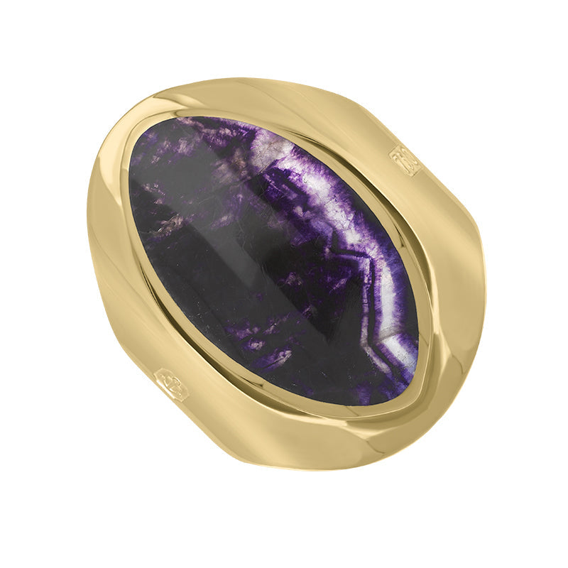 18ct Yellow Gold Blue John King's Coronation Hallmark Medium Oval Ring - L
