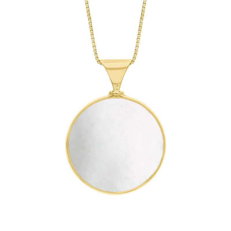 18ct Yellow Gold Blue John Mother of Pearl King's Coronation Hallmark Double Sided Round Necklace