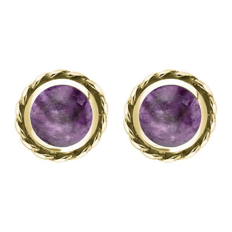 18ct Yellow Gold Blue John Round Twist Edge Stud Earrings