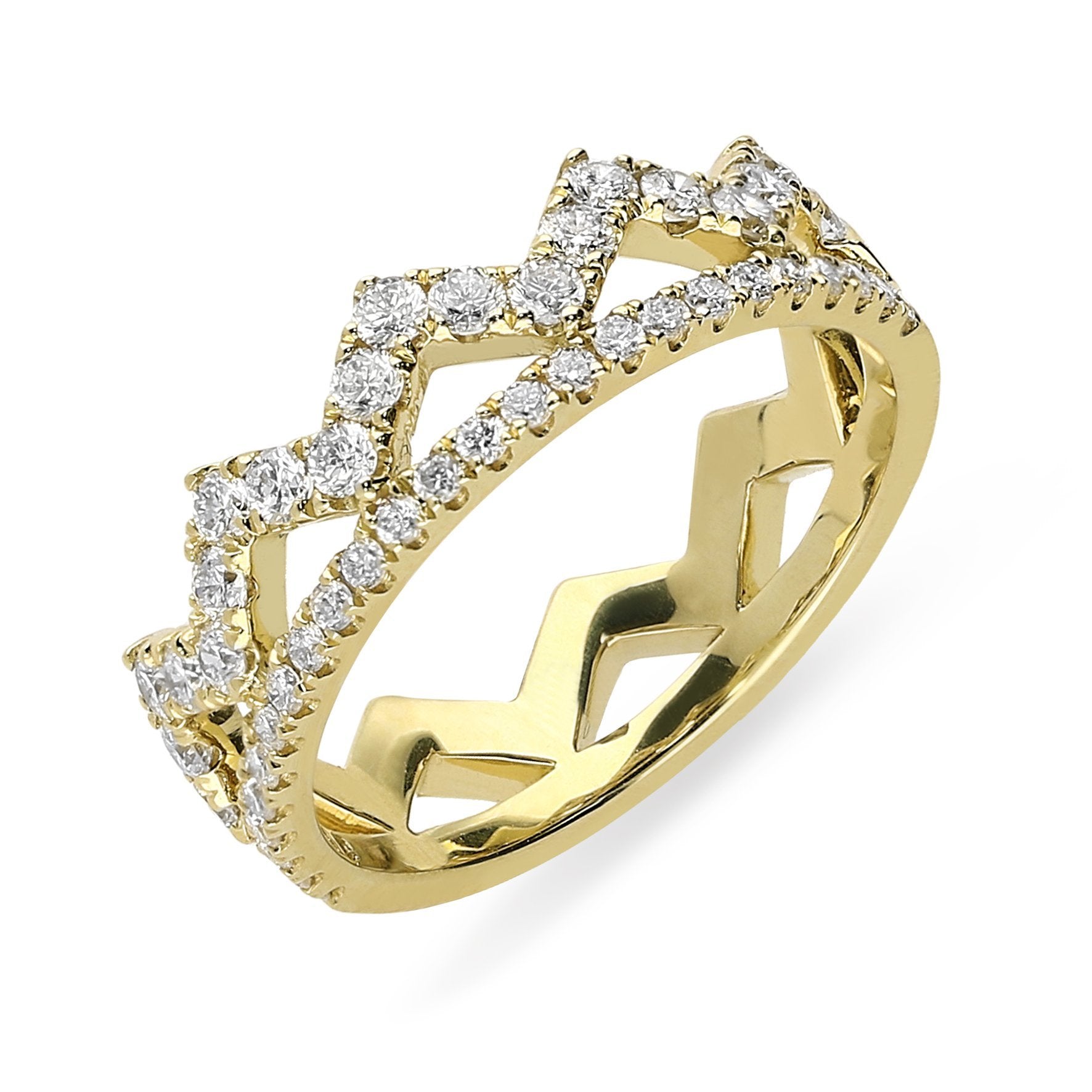 18ct Yellow Gold 0.69ct Diamond Zigzag Stacking Ring - Yellow Gold