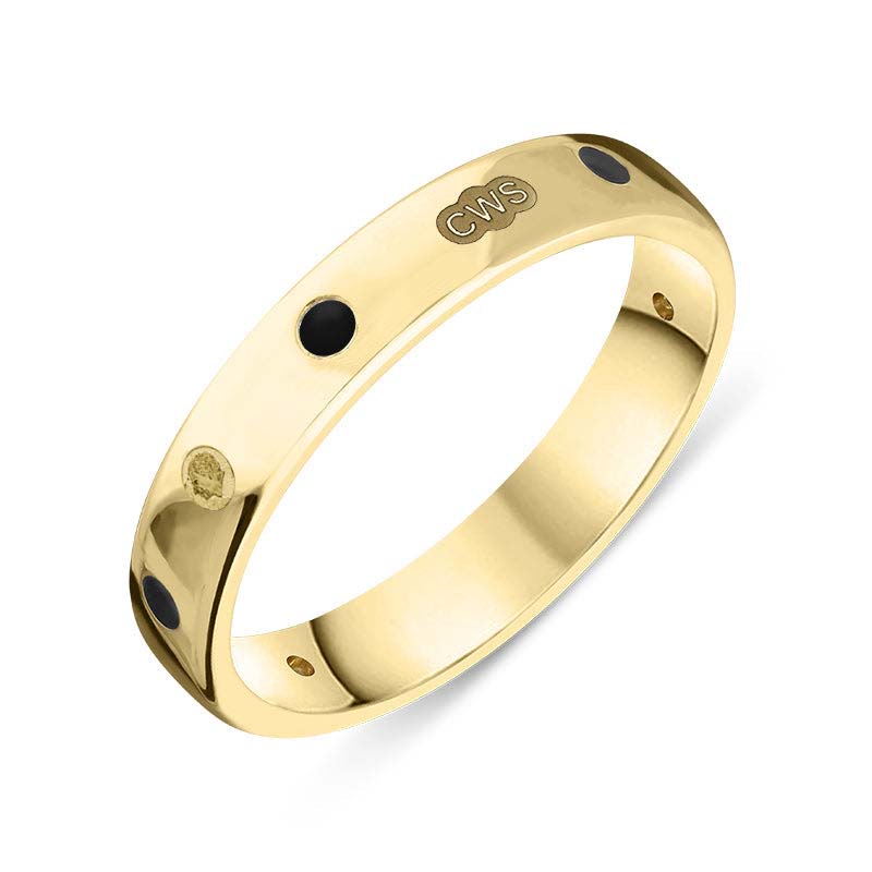 18ct Yellow Gold Whitby Jet King's Coronation Hallmark 4mm Ring - P