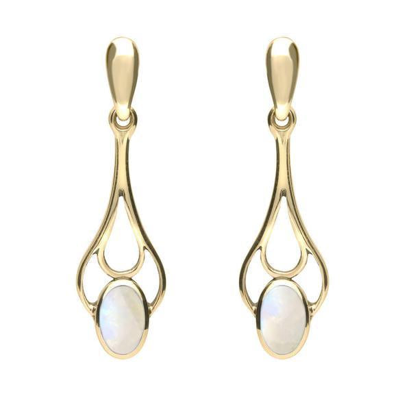 18ct Yellow Gold Moonstone Spoon Drop Earrings - Yellow Gold