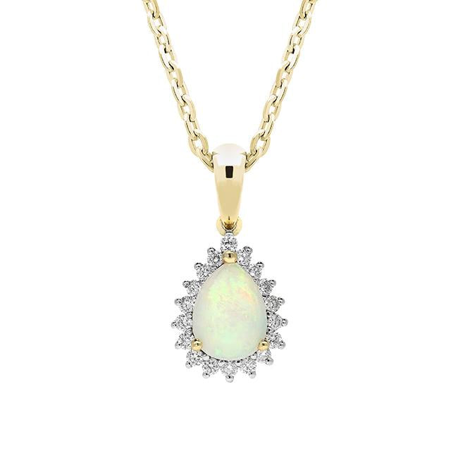 18ct Yellow Gold Opal and Diamond Pear Cluster Necklace