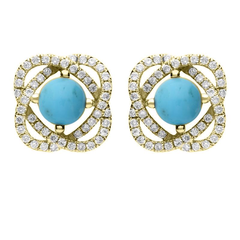 18ct Yellow Gold Turquoise 0.31ct Diamond Swirl Stud Earrings
