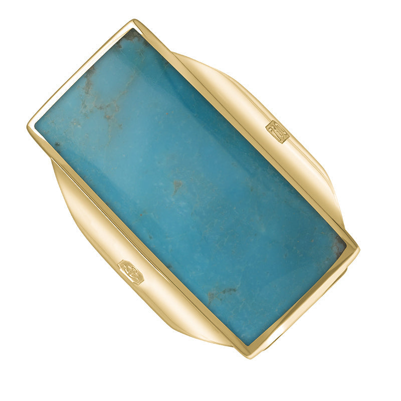 18ct Yellow Gold Turquoise King's Coronation Hallmark Large Oblong Ring - Y