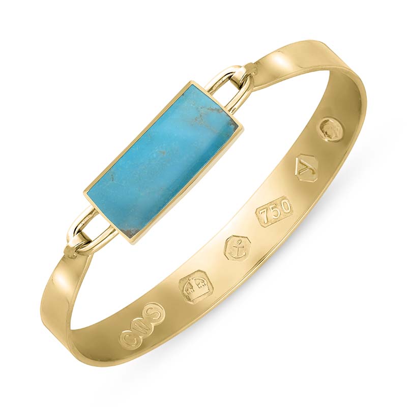 18ct Yellow Gold Turquoise King's Coronation Hallmark Wide Oblong Bangle