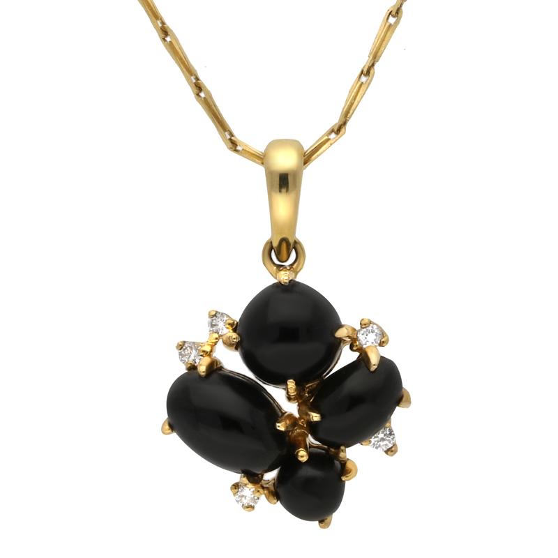 18ct Yellow Gold Whitby Jet 0.07ct Diamond Abstract Necklace - Yellow Gold